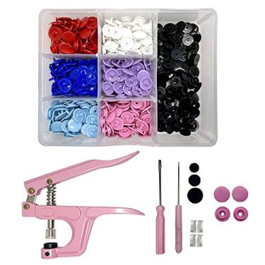 Imagem de Alicate de Pressão Para Pregar Aplicar Botão Plástico Ritas + Box 140 Botões Rita Coloridos 12mm (Alicate Rosa)