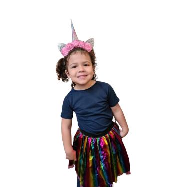 Imagem de Fantasia infantil de Unicórnio com arco e saia tutu colorida