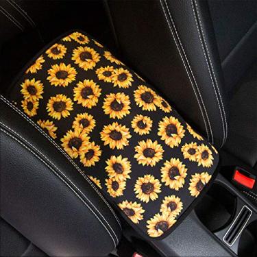 Imagem de YR Almofada de apoio de braço para console central de conforto macio, ajuste universal, acolchoamento de braço para carro, design de padrão elegante, capa para apoio de braço de carro, girassol