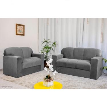 Imagem de Conjunto de Sofá 2 e 3 Lugares Cinza Liso