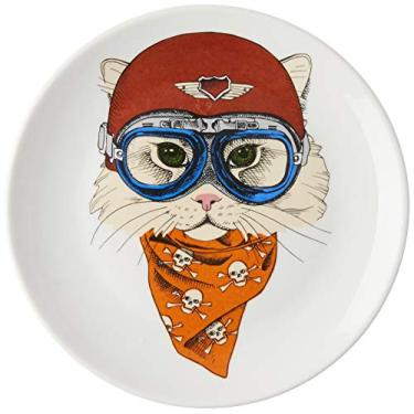 Imagem de Prato De Parede Porcelana 23 Cm Gato Com Lenco Decorglass Multicolor