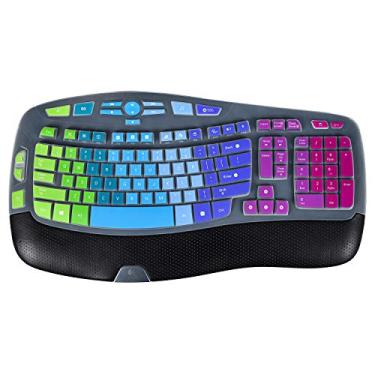 Imagem de iKammo Capa de teclado compatível com teclado sem fio Logitech K350 MK550 MK570, cor fofa Logitech MK550 teclado ondulado sem fio película protetora de silicone ultrafina para mulheres meninas (arco-íris)