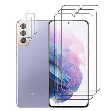Imagem de (3 + 3) para Samsung Galaxy S21 Plus 5G Pacote com 3 películas protetoras de tela de vidro temperado e pacote com 3 protetores de lente de câmera, dureza 9H, 2,5D, antiarranhões, transparente HD