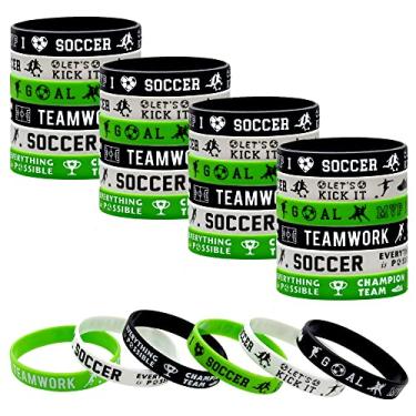 Imagem de Forseezon 24 pulseiras de silicone para futebol, artigos de festa, futebol, motivacionais, pulseiras de borracha para esportes, tema de futebol, aniversário, chá de bebê, lembrancinhas, prêmio,
