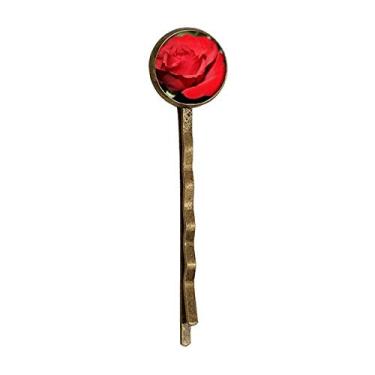 Imagem de Bobby Pin de cabelo vermelho grande flores de rosas de metal retrô
