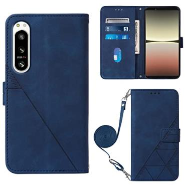 Imagem de Capas de telefone magnéticas de luxo com compartimentos para cartão Sony Xperia 5 IV capa de couro carteira em relevo empresarial clipe à prova de choque capa para telefone Sony Xperia 5 IV capas (azul, Sony Xperia 5 IV)