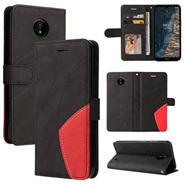 Imagem de Capa carteira Nokia C10 e Nokia C20, compartimentos para porta-cartão, capa de poliuretano de luxo anexada à prova de choque TPU com fecho magnético com suporte para Nokia C10 e Nokia C20 (preto)