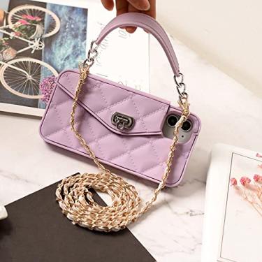 Imagem de Bolsa Carteira Bolsa Crossbody para iPhone 13 12 Mini 11 Pro Xs Max XR 6 8 7 Plus Slot para Cartão Bolsa Capa de Silicone com Correia Correia, Roxo, Para iPhone 11