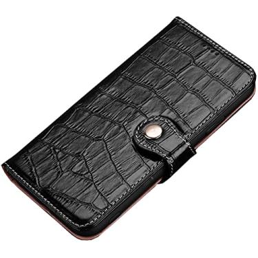 Imagem de RAYESS Capa de telefone flip de couro com textura de crocodilo, carteira de capa de telefone com suporte de cartão para Apple iPhone 13 Pro (2021) 6,1 polegadas (Cor: Preto)