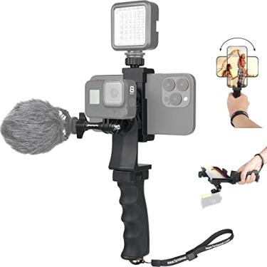 Imagem de Câmera de ação portátil 2 em 1 + suporte estabilizador de Smartphone SYN ergonômico, cabo de mão para vídeo Vlogging Kit de câmera de movimento, suporte de alça de telefone para GoPro Sony + iPhone Interview Viagem YouTube Livestream Rig