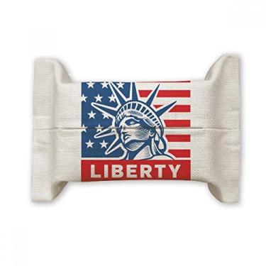 Imagem de Bandeira dos EUA com estampa de estátua da liberdade, suporte de capa de papel para lenços faciais, saco de linho de algodão
