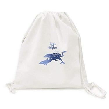 Imagem de Swim With Dolphins Illustrate Mochila de lona com cordão para viagem