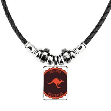 Imagem de DIYthinker Colar com emblema de Canguru Sabor Austrália Joia Torque Pingente de corda de couro