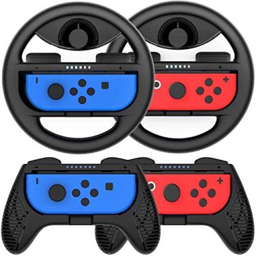 Imagem de TwiHill Aderência de volante para jogos de corrida ? Adequado para volante N-Switch Mario Kart, Joy-Con, preto (acessórios de fixação do controlador Joycon 2 rodas, 2 punhos)