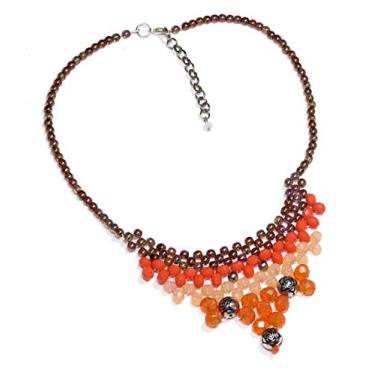 Imagem de Colar Queen Boho cristais, porcelana tcheca, dourado, salmão e coral