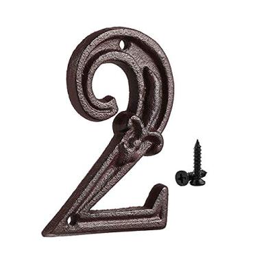 Imagem de Placa de porta de ferro fundido com número de placa flutuante 3D de 12,7 cm, placa borboleta de 0 a 9 para endereço residencial ao ar livre, bronze envelhecido digital com parafusos de combinação marrom rústico incluídos, antiferrugem exclusivo