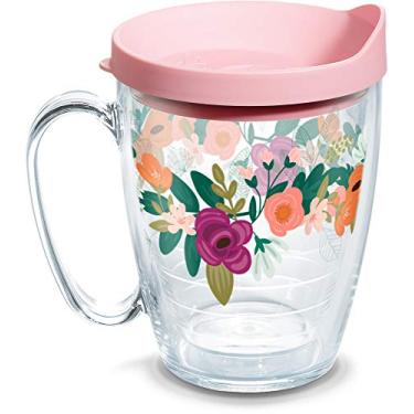 Imagem de Tervis Neo Mint Floral Made in USA Copo isolado de parede dupla mantém as bebidas frias e quentes, caneca de 473 ml, clássica