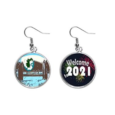 Imagem de Círculo ártico turista Art Déco, presente moderno com pingentes de orelha joia 2021 Blessing