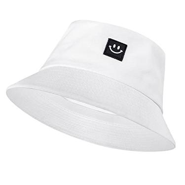Imagem de Chapéu de balde, chapéu de sol de praia de viagem, boné de pescador de verão para homens, mulheres, adolescentes, Branco - sorriso, M