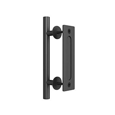 Imagem de Maçaneta de celeiro deslizante Akitbahome de 30,5 cm, ferragens de puxar e nivelar para garagens de porta de metal de madeira, preta