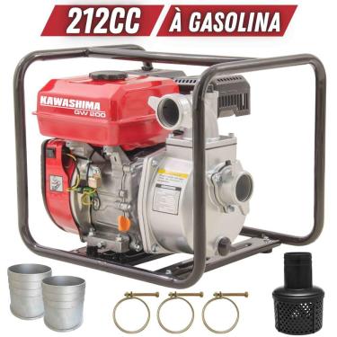Imagem de Motobomba Autoescorvante Kawashima GW-200 26MCA À Combustão 212cc 7HP 4 Tempos Com Vazão de 36m³/h e Sucção Máxima de 7 Metros Para Água Limpa
