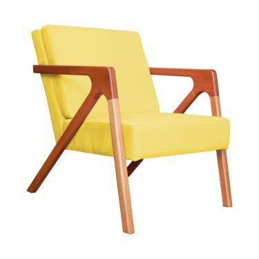 Imagem de Poltrona Decorativa Braços de Madeira Sala de Estar Monalisa Corano Amarelo - LM DECOR