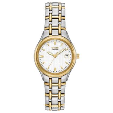 Imagem de Citizen Relógio clássico feminino Eco-Drive em aço inoxidável de dois tons, mostrador b...