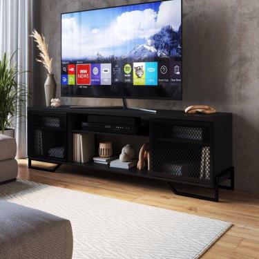 Imagem de Rack Para TV ate 60 Polegadas Estilo Industrial 180cm em MDP e Portas Teladas P1027 Preto