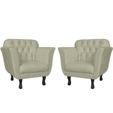 Imagem de Kit 2 Poltronas Decorativa Dália Suede Bege Pés Madeira Mz Decor
