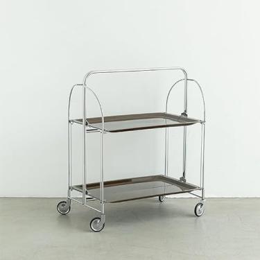 Imagem de Mesa de centro dobrável móvel lateral várias camadas de rack de armazenamento de vidro carrinho de jantar mesas de canto de móveis (cor: marrom)