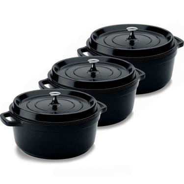 Imagem de Kit Conjunto Caçarola Hercules Revestimento Ceramico Indução Preto 6,8L + 6,8L + 6,8L