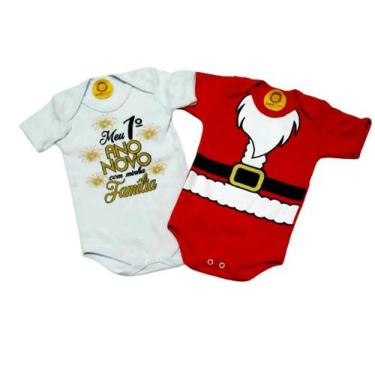 Imagem de Kit 2 Body Infantil Temático Mesversário Festa Natal E Ano Novo Bebê M