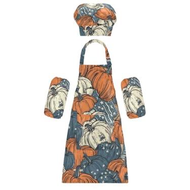 Imagem de GuoChe Avental de cozinha infantil bonito bandeira dos Estados Unidos vermelho branco azul abóboras avental infantil com bolsos para artesanato infantil, Bandeira dos Estados Unidos, vermelho, branco, azul, abóboras, P