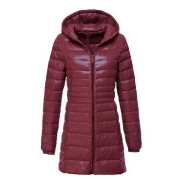 Imagem de Niiyyjj Casaco longo feminino de inverno com capuz acolchoado com capuz ultra leve, B, M