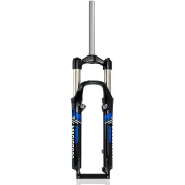 Imagem de Garfo de suspensão para MTB Garfo dianteiro para bicicleta de montanha de 26 polegadas 100mm Viagem 1 1/8 Tubo reto QR 9mm Disco/V Freio Garfo de liga de alumínio, preto azul, 26 pol.