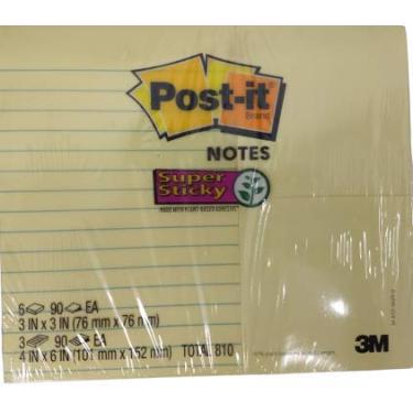 Imagem de Post-it Pacote múltiplo Super Sticky Notes (6-3x3 e 3-4x6), amarelo