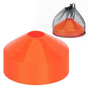Imagem de CARTMAN Cones de disco (conjunto de 50), equipamento de treinamento de cones de futebol esportivo, cones de agilidade com bolsa de malha elegante e suporte para treinamento, futebol, crianças, esportes, marcadores de cone de campo