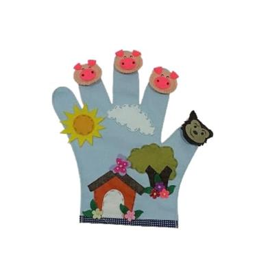 Imagem de Artesanato Feliz Criança Luva Fantoche De Contar Histórias - Três Porquinhos Feltro