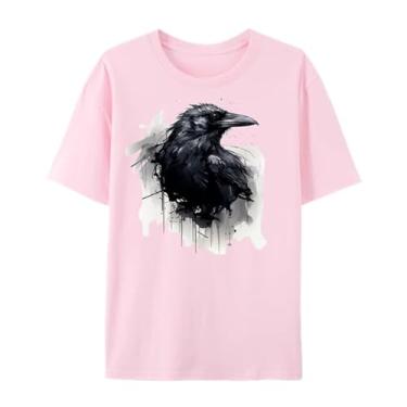 Imagem de Qingyee Camisetas Gothic Black Crow, Black Raven Camiseta com estampa Blackbird para homens e mulheres., Corvo rosa, PP