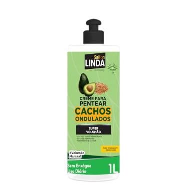 Imagem de Creme de Pentear Cachos Ondulados 1L Salon Linda com Óleo de Abacate e Semi de Lino para Cachos Definidos e Hidratados