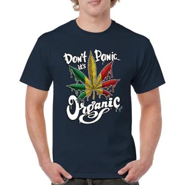 Imagem de Camiseta masculina Don't Panic It's Organic 420 Weed Pot Leaf Smoking Marijuana Legalize Cannabis Stoner Pothead, Azul marinho, XXG