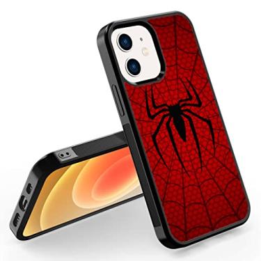 Imagem de Odhtst Capa de telefone vermelha Spider iPhone 12 Mini - designer protetor à prova de choque bonito capa preta para homem menino mulheres meninas criança (5,4 polegadas - branco vermelho teia)