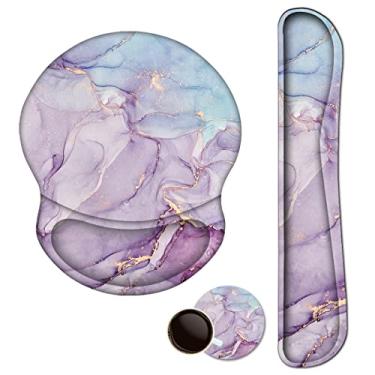 Imagem de ArtSo Mouse pad teclado suporte de descanso de pulso ergonômico, almofada atualizada mousepad gel espuma de memória base de borracha antiderrapante alívio da dor e digitação fácil para casa, escritório, mármore azul roxo