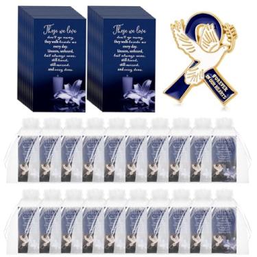 Imagem de Loetere Conjunto de 60 alfinetes de fita de funeral, alfinete de lapela de conscientização com cartões de oração, sacos de organza, broche de funeral para pessoas no dia da lembrança do luto, evento