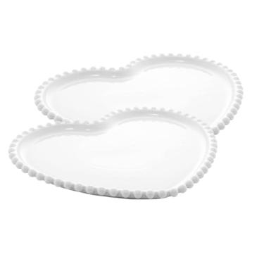 Imagem de WOLFF - Conjunto 2 Pratos Porcelana Coração Beads Branco 20x17x2cm