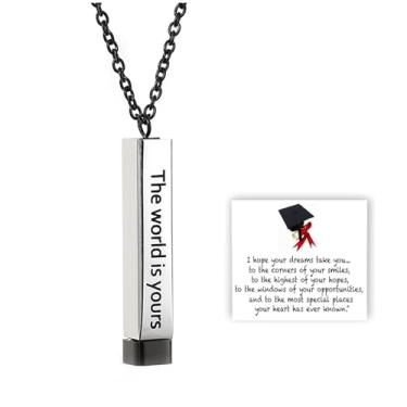 Imagem de DANSOAN Presentes de formatura para ela 2024 Class of 2024 Colar de formatura para melhores amigas do ensino médio e faculdade, aço inoxidável, gravação em 3D, colar de barra vertical, Aço inoxidável,