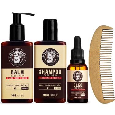 Imagem de Kit para Barba Shampoo Balm Oleo Pente Curvo Barba de Macho