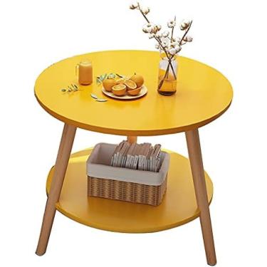 Imagem de Mesa de centro pequena redonda nórdica Mesa de lazer com varanda simples, mesa lateral do quarto Mesa final de armazenamento de camada dupla, suporte de carga estável, 50 x 50 x 52 cm, 60 x