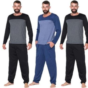 Imagem de KIT 3 Pijama Masculino Bicolor Inverno Bella Fiore Calça Comprida Blusa Manga Longa Linha Noite-Masculino