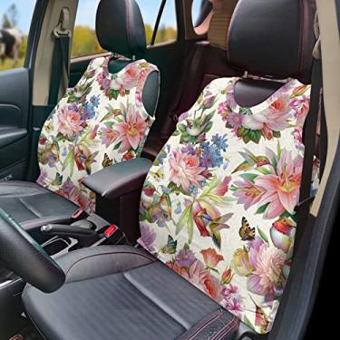 Imagem de GOSTONG Colete com estampa floral de beija-flor 2 peças capa de assento de carro automotivo, assentos com tudo incluído acessórios duráveis decoração